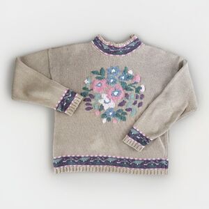 Karen Scott Hand Embroidered Sweater Womens Size Medium Cottagecore Vintage 90s
